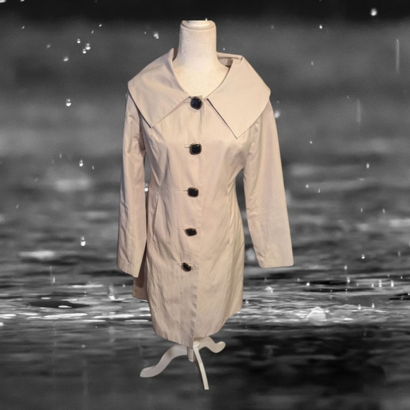 Vertigo Paris Cream Trench Coat Designer Chic Bow Back Tailored Sz S - Picture 10 of 13